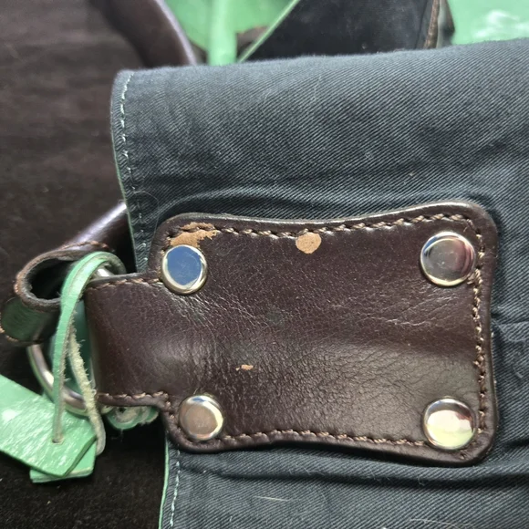 ​Tano Mint Green Leather Hobo Bag Tassel Whipstitch Handle Boho Slouchy - Picture 13 of 16